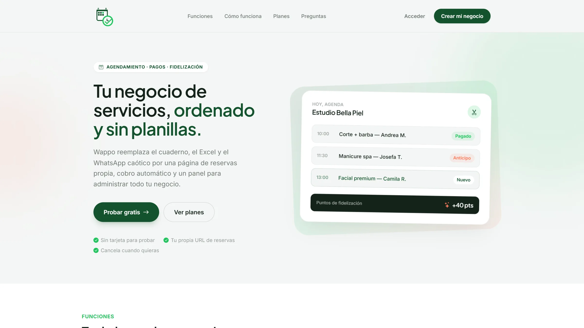 Agenda de reservas de la plataforma Wappo